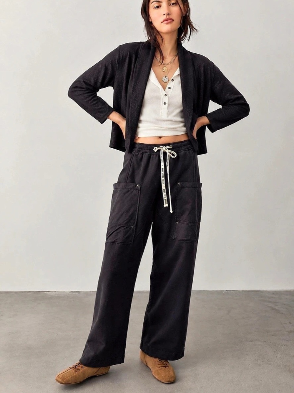 377. TanJay Open Front Metallic Cardigan in Black Like New